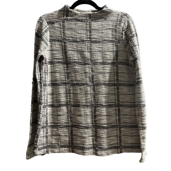 The Limited size M gray plaid back zip textured fabric mock neck long sleeve top - Picture 1 of 10